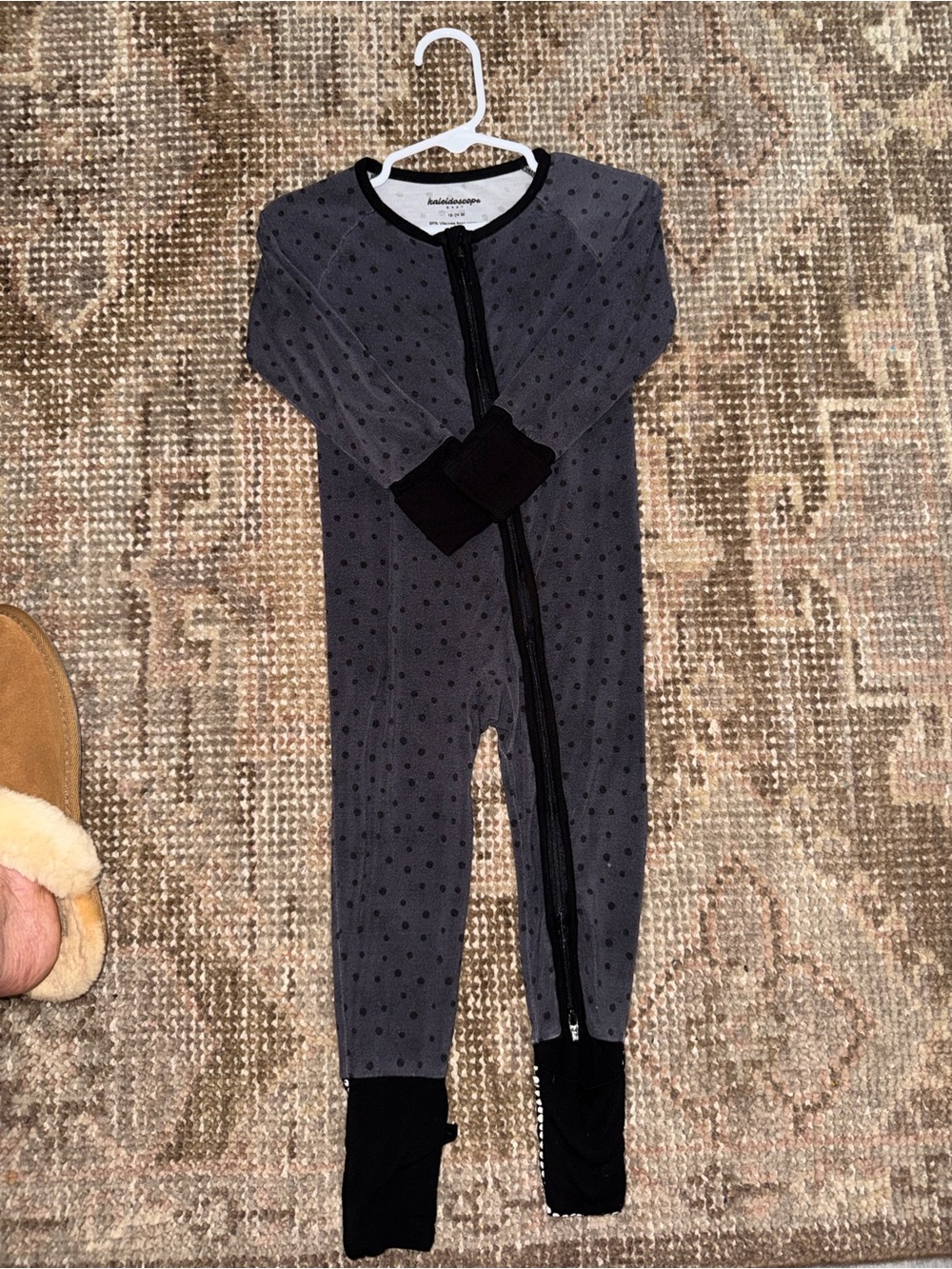Charcoal Gray Dot Zipper Footed One-Piece